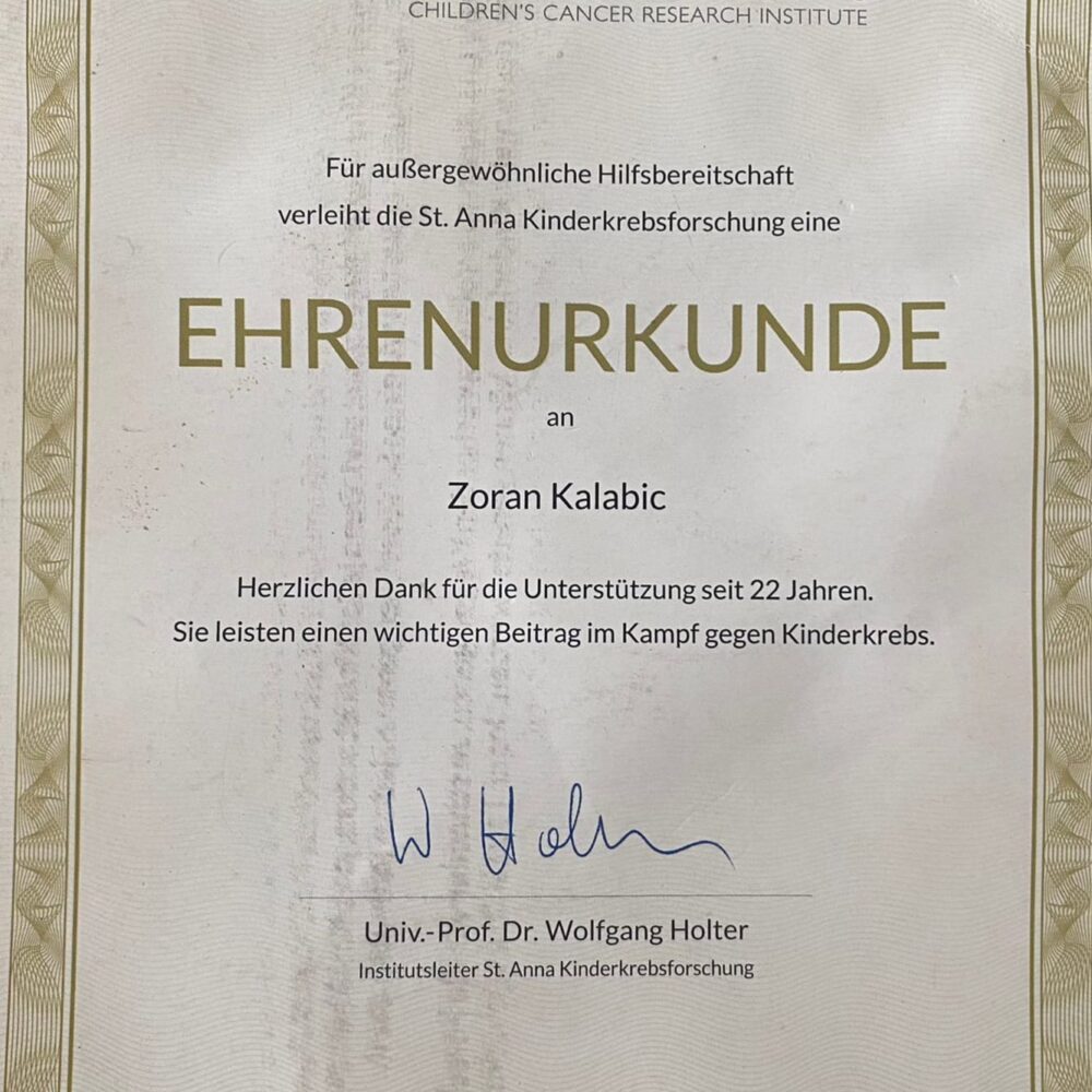 2020 | Zoran Kalabic Ehrenurkunde St. Anna Spital