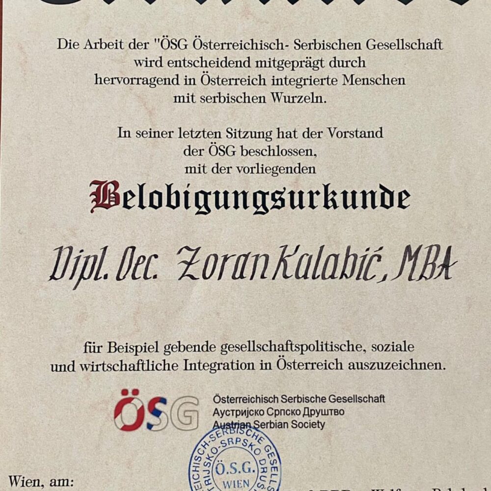 2022 | Zoran Kalabic ÖSG Belobigungsurkunde