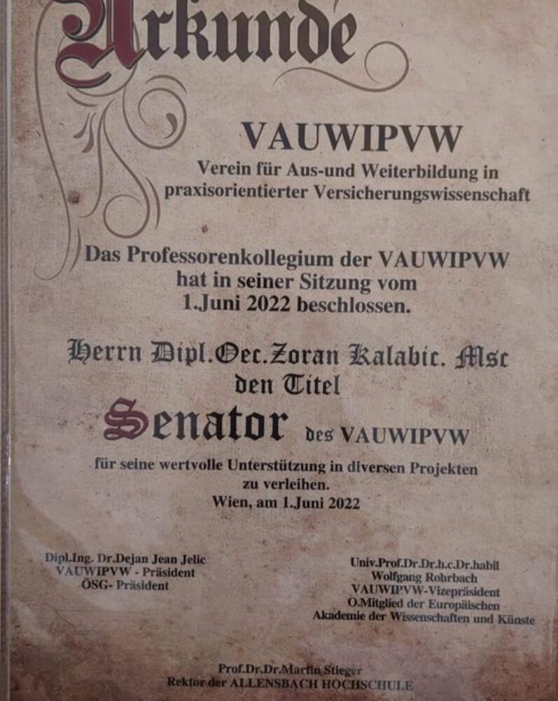 2022 | Zoran Kalabic Senator of VAUWIPVW