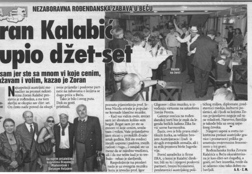 Zoran Kalabic Birthday Party Media coverage