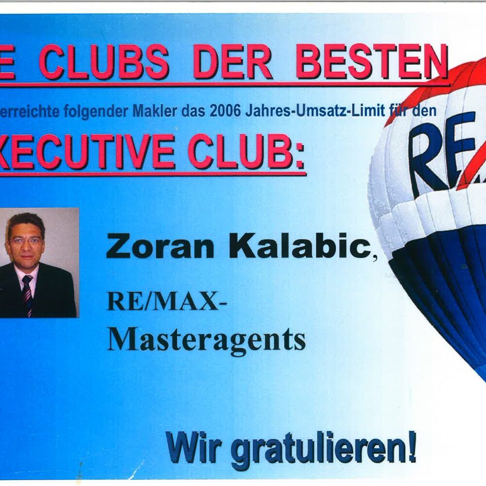 Zoran Kalabic reaching the executive club sales target for Remax