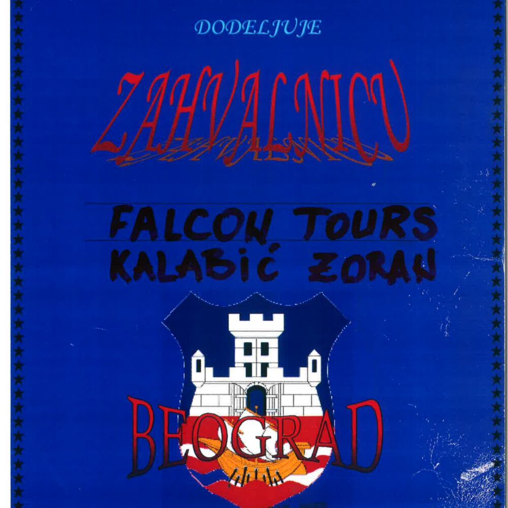 Zoran Kalabic received an award with Falcon Tours from the sport association Belgrade