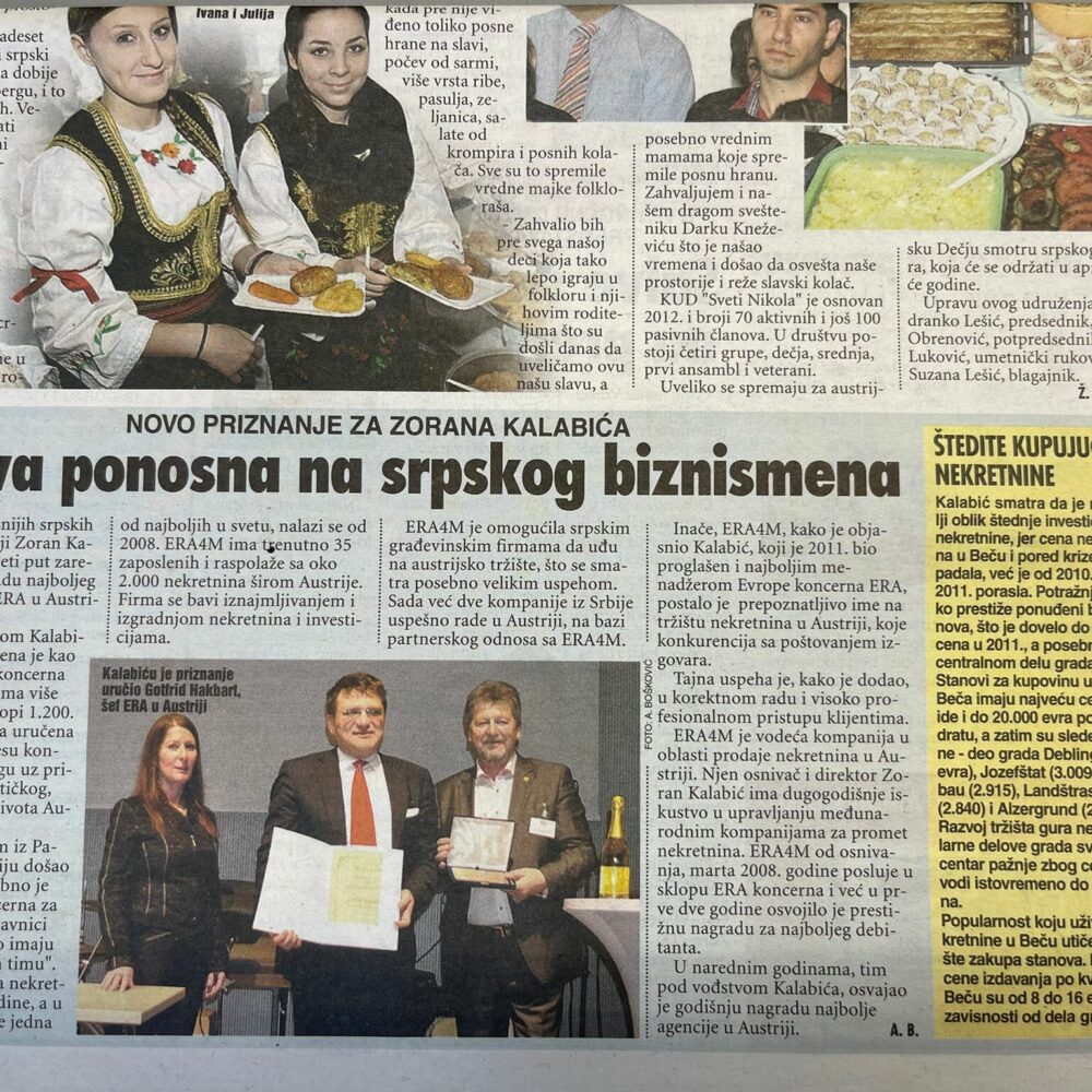 Zoran Kalabic receives Award from Board of Directors of ERA Real Estate