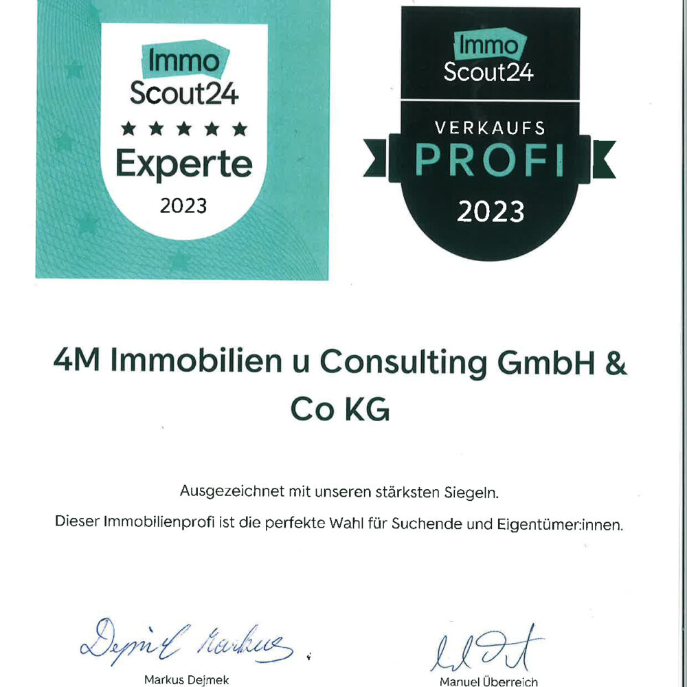AWARD FOR BEST REAL ESTATE SALES AND BEST EXPERT IN 2023 FROM IMMOSCOUT24